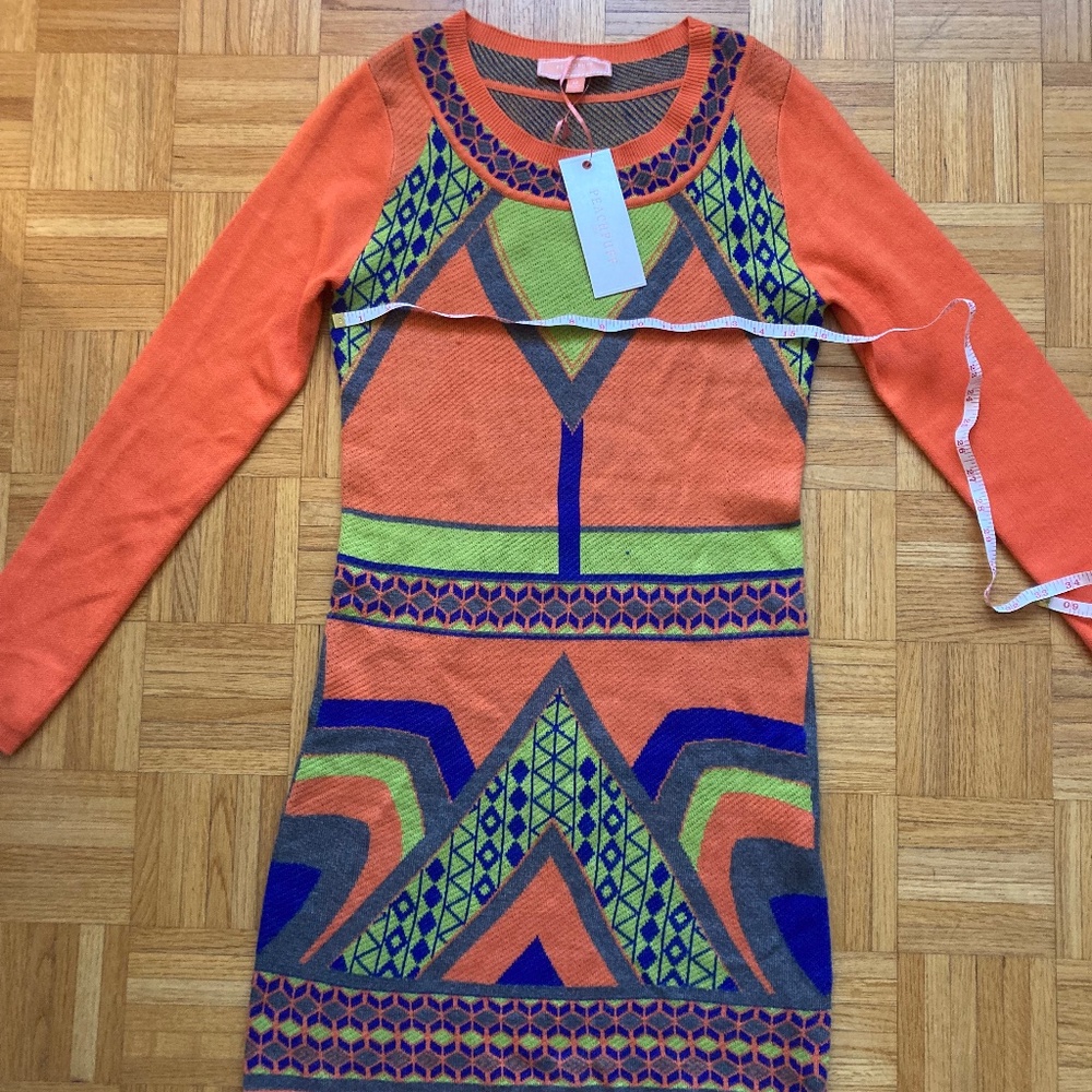 Orange Geometric Bodycon Sweater Dress